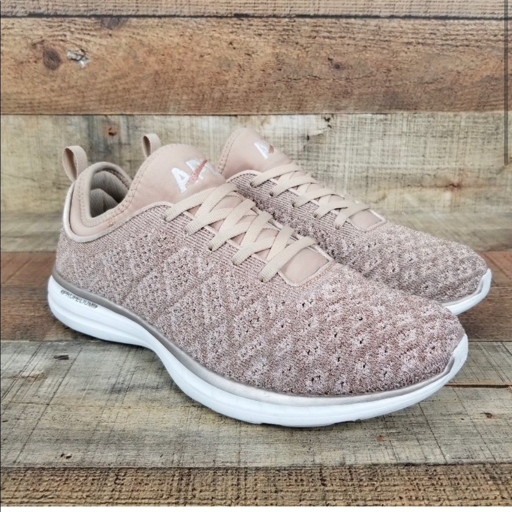 APL Techloom Phantom Women Sz 10.5 Athletic Running Sneakers Knit Pink Gold